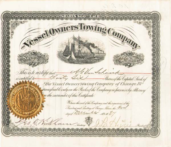 Vessel Owners Towing Co - Shipping Stock Certificate