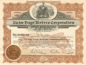 Victor Page Motors Corporation - Stock Certificate