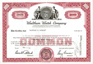 Waltham Watch Co. - Stock Certificate