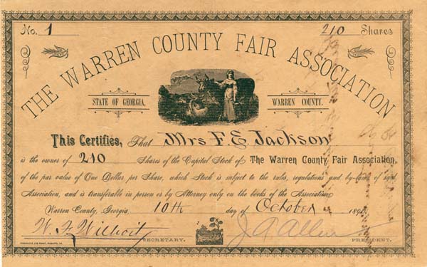 Warren County Fair Association - Stock Certificate