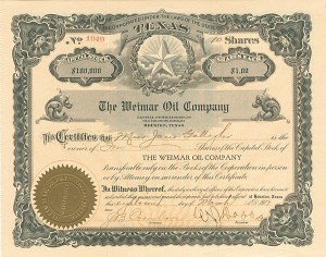 Weimar Oil Co - Stock Certificate