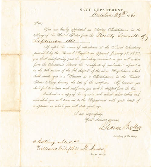 Gideon Welles signed Civil War Naval Appointment