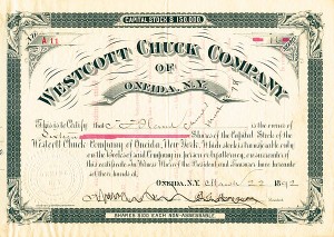 Westcott Chuck Co. of Oneida, N.Y. - Stock Certificate