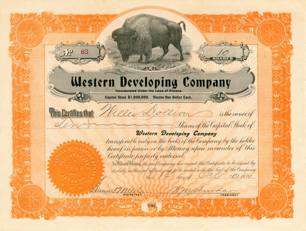 Western Developing Co. - Stock Certificate