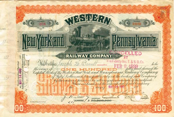 Western New York and Pennsylvania Railway - Stock Certificate