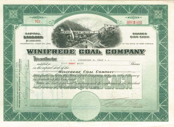Winifrede Coal Co. - Stock Certificate