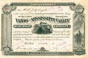 Yazoo and Mississippi Valley Railroad - Stock Certificate