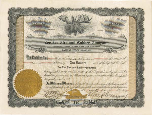 Zee-Zee Tire and Rubber Co. - Stock Certificate